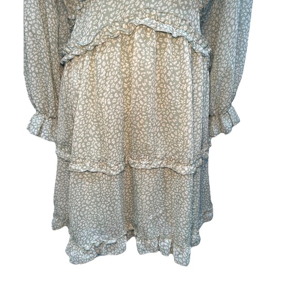 Sundress Women's Dress Large Green Ruffles White Print Open Back Long Sleeves - Picture 15 of 16